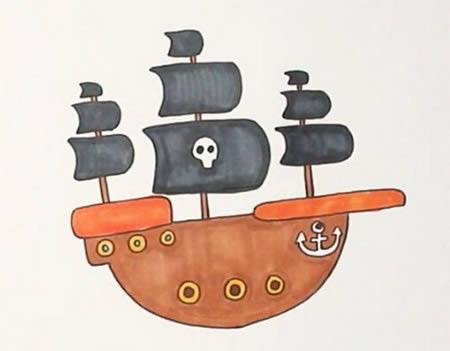 又帅又好画的海盗船简笔画