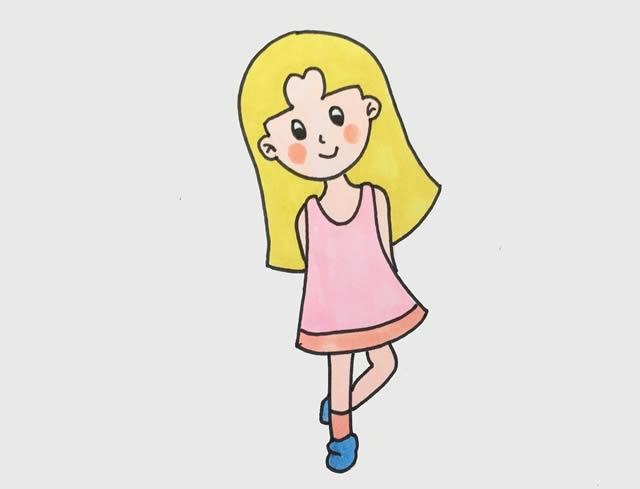 穿着裙子的女孩简笔画