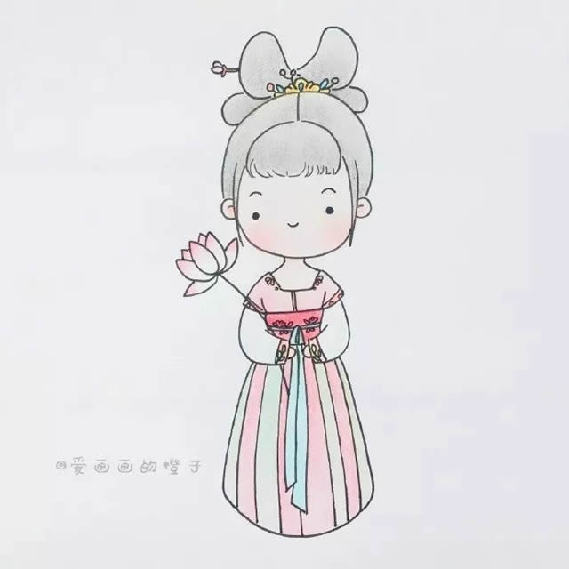 穿着汉服拿着鲜花的古代女子怎么画