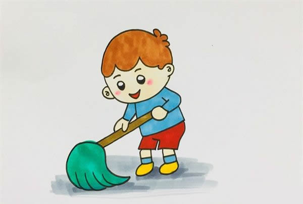 勤劳的小男孩擦地板简笔画