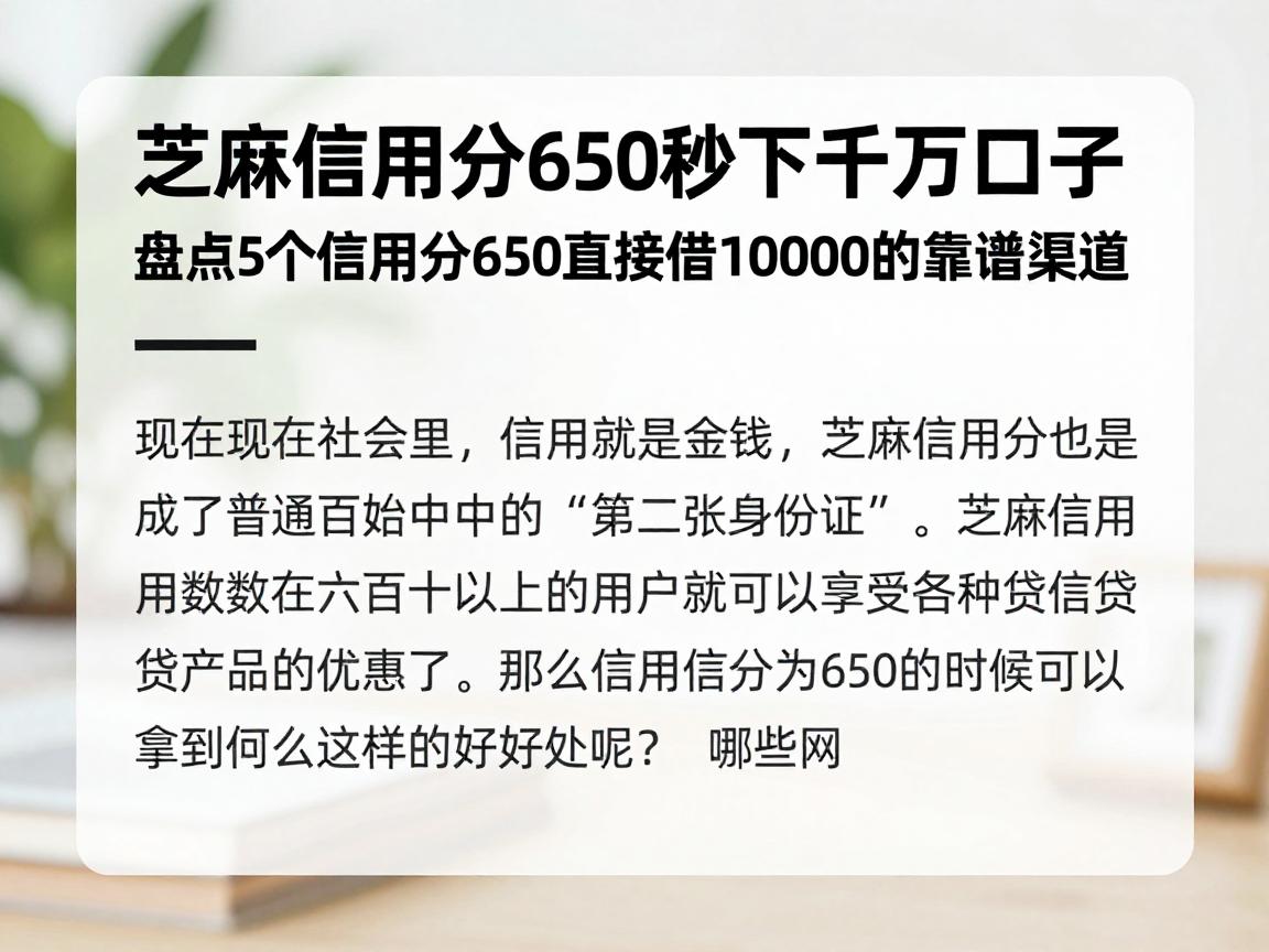 芝麻信用分650秒下十万口子！盘点5个信用分650直接借10000的靠谱渠道