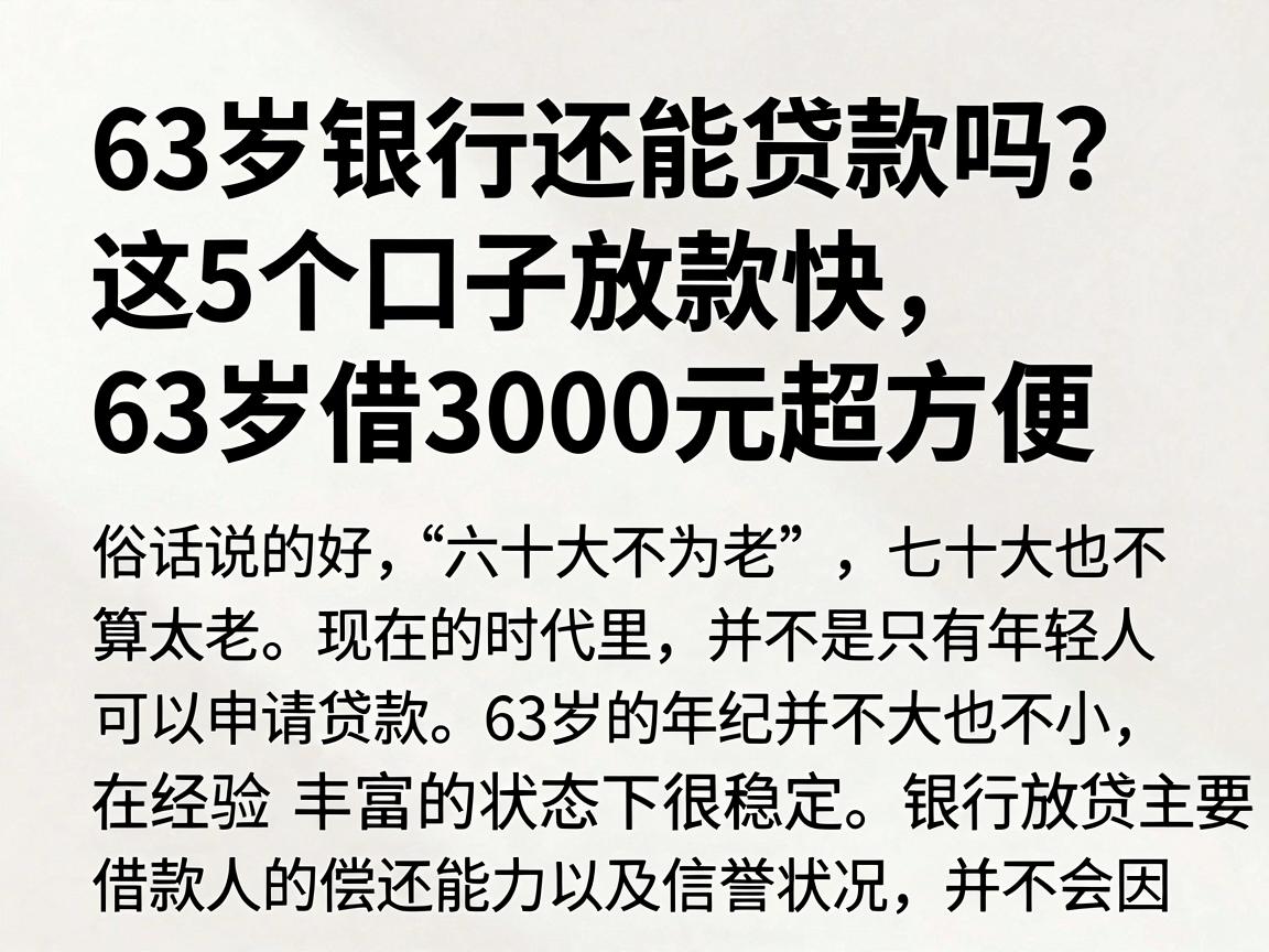 63岁银行还能贷款吗？这5个口子放款快，63岁借3000元超方便