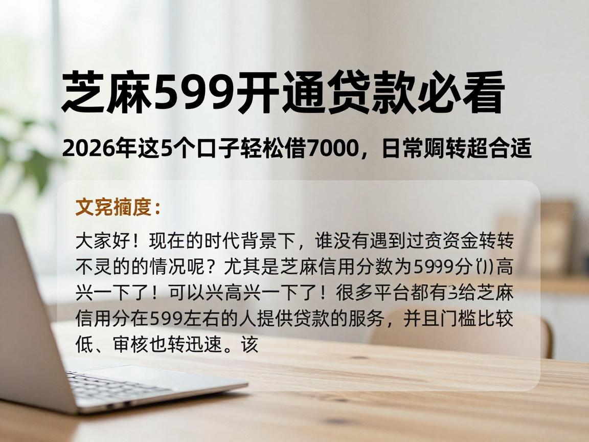 芝麻599开通贷款必看！2026年这5个口子轻松借7000，日常周转超合适