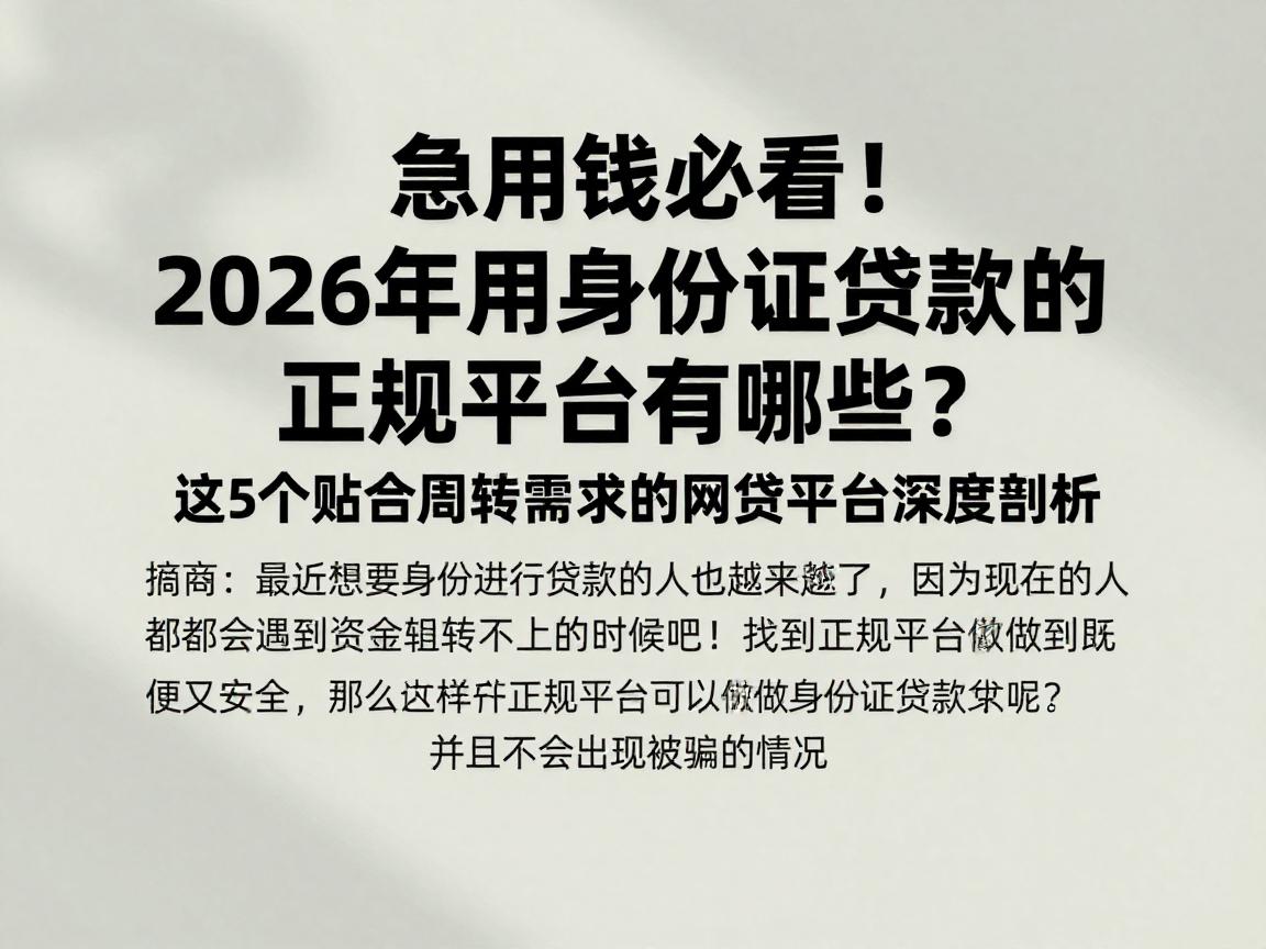 急用钱必看！2026年用身份证贷款的正规平台有哪些？这5个贴合周转需求的网贷平台深度剖析
