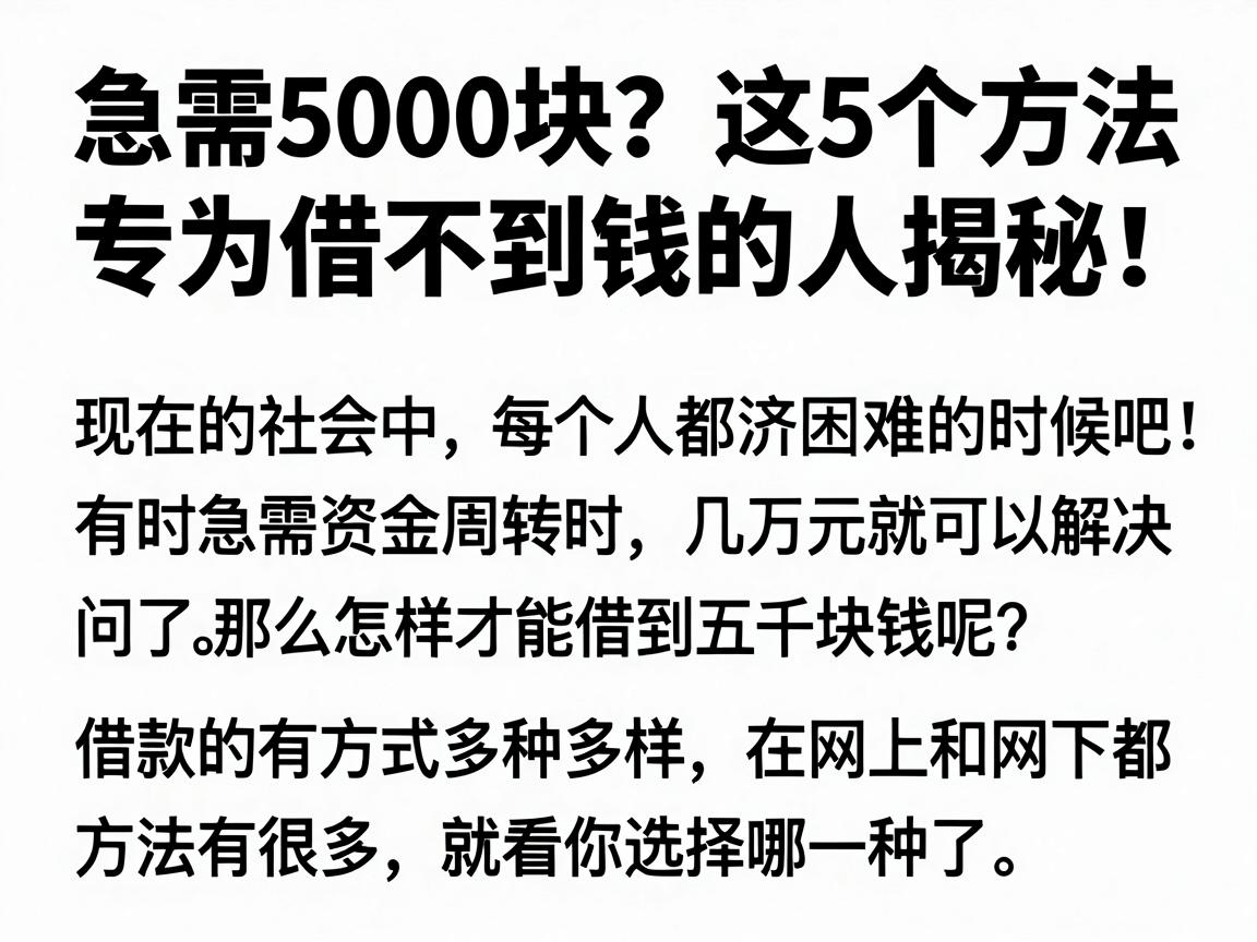 急需5000块?这5个方法专为借不到钱的人揭秘!