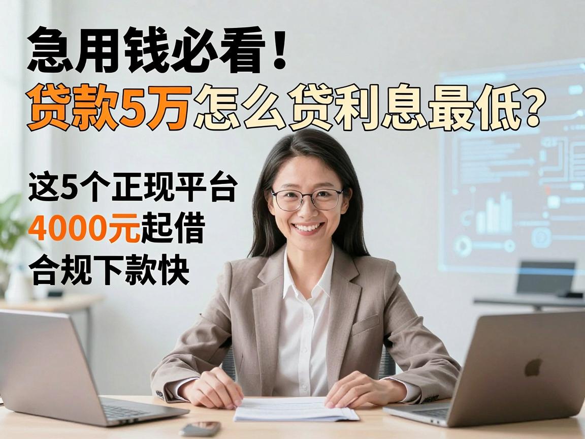 急用钱必看！贷款5万怎么贷利息最低？这5个正规平台4000元起借、合规下款快