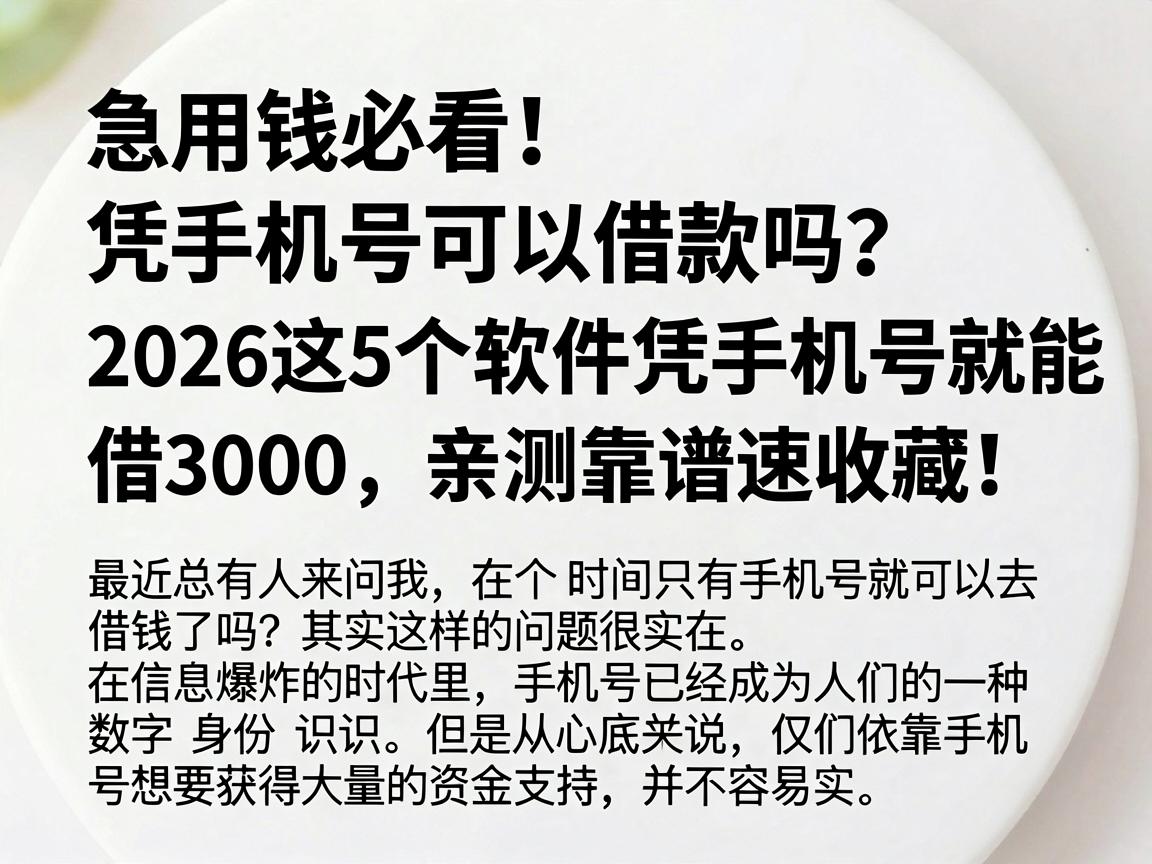 急用钱必看!凭手机号可以借款吗?2026这5个软件凭手机号就能借3000,亲测靠谱速收藏!