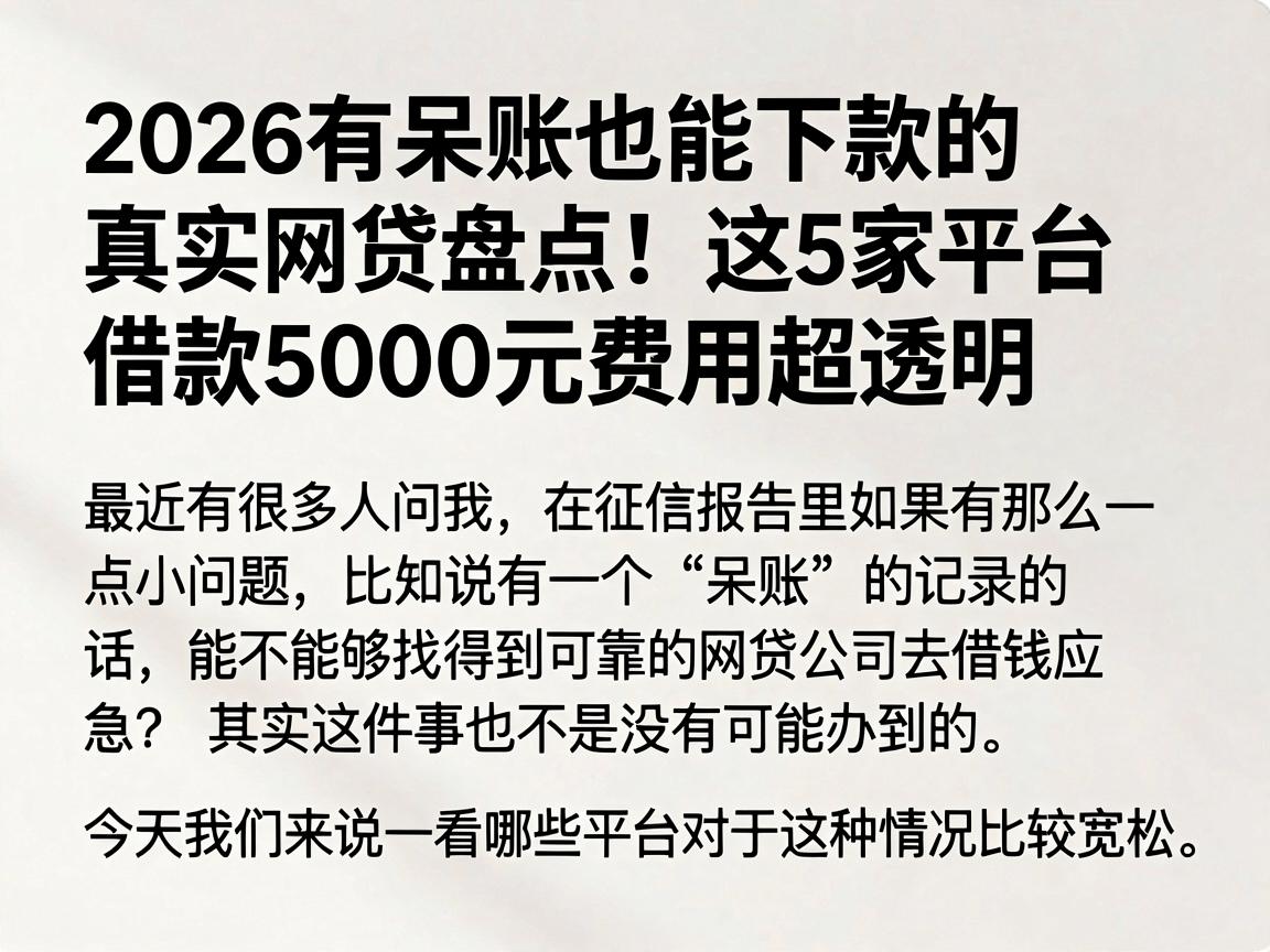 2026有呆账也能下款的真实网贷盘点!这5家平台借款5000元费用超透明