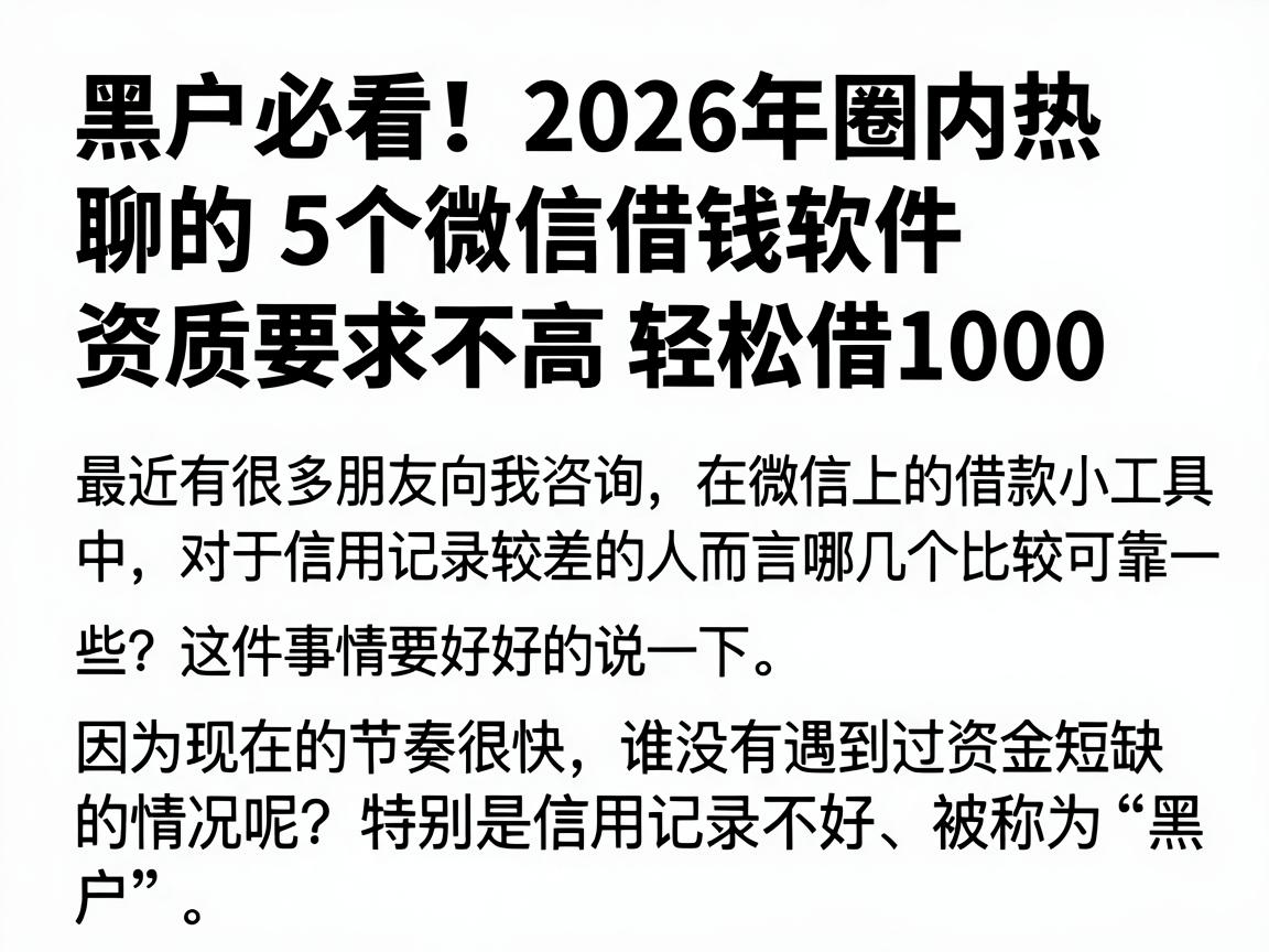 黑户必看!2026年圈内热聊的5个微信借钱软件,资质要求不高轻松借1000