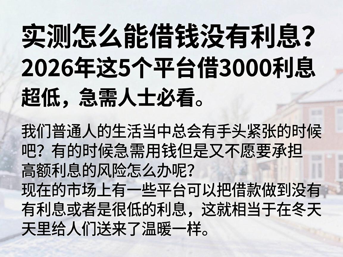 实测怎么能借钱没有利息?2026年这5个平台借3000利息超低,急需人士必看