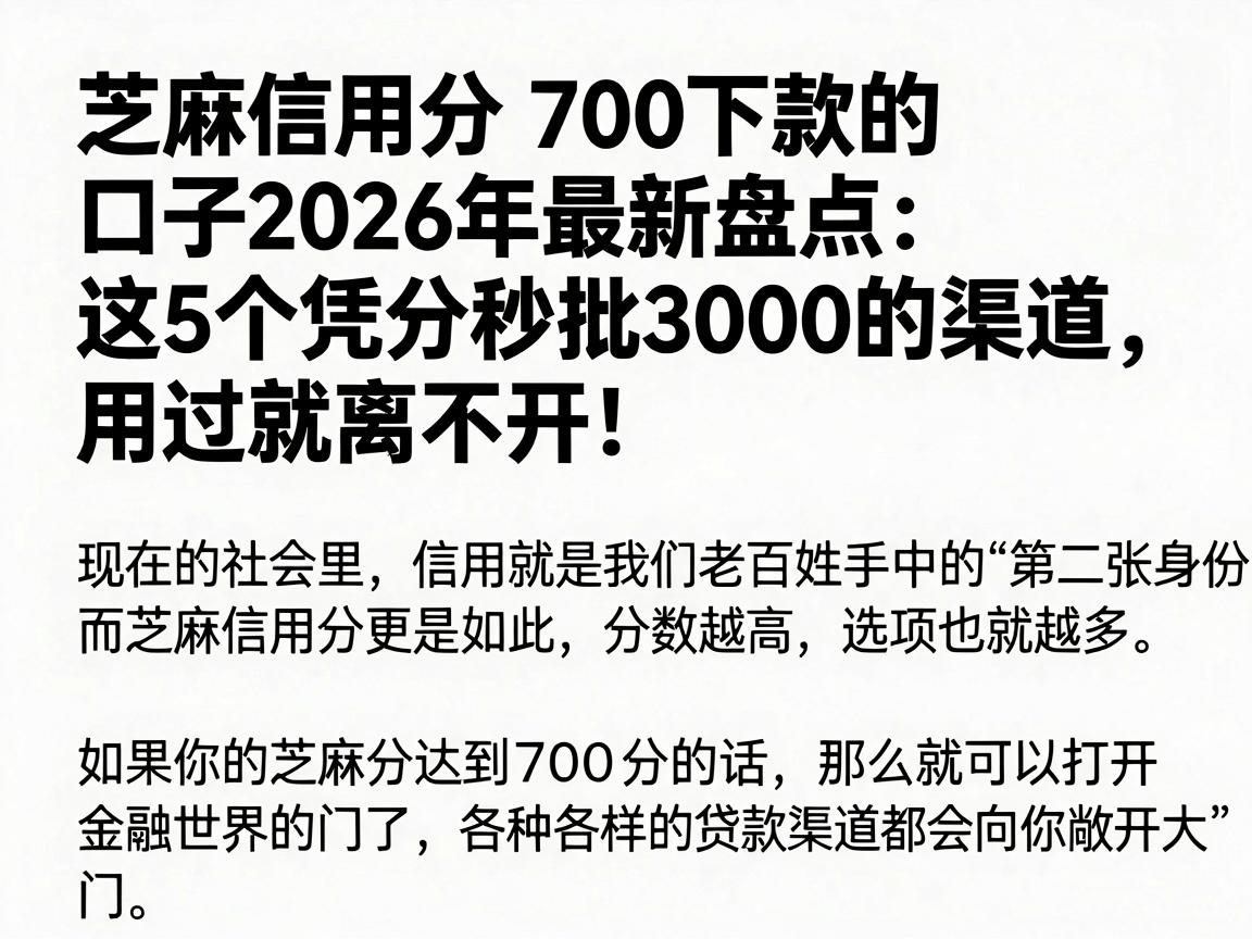 芝麻信用分700下款的口子2026年最新盘点:这5个凭分秒批3000的渠道,用过就离不开!