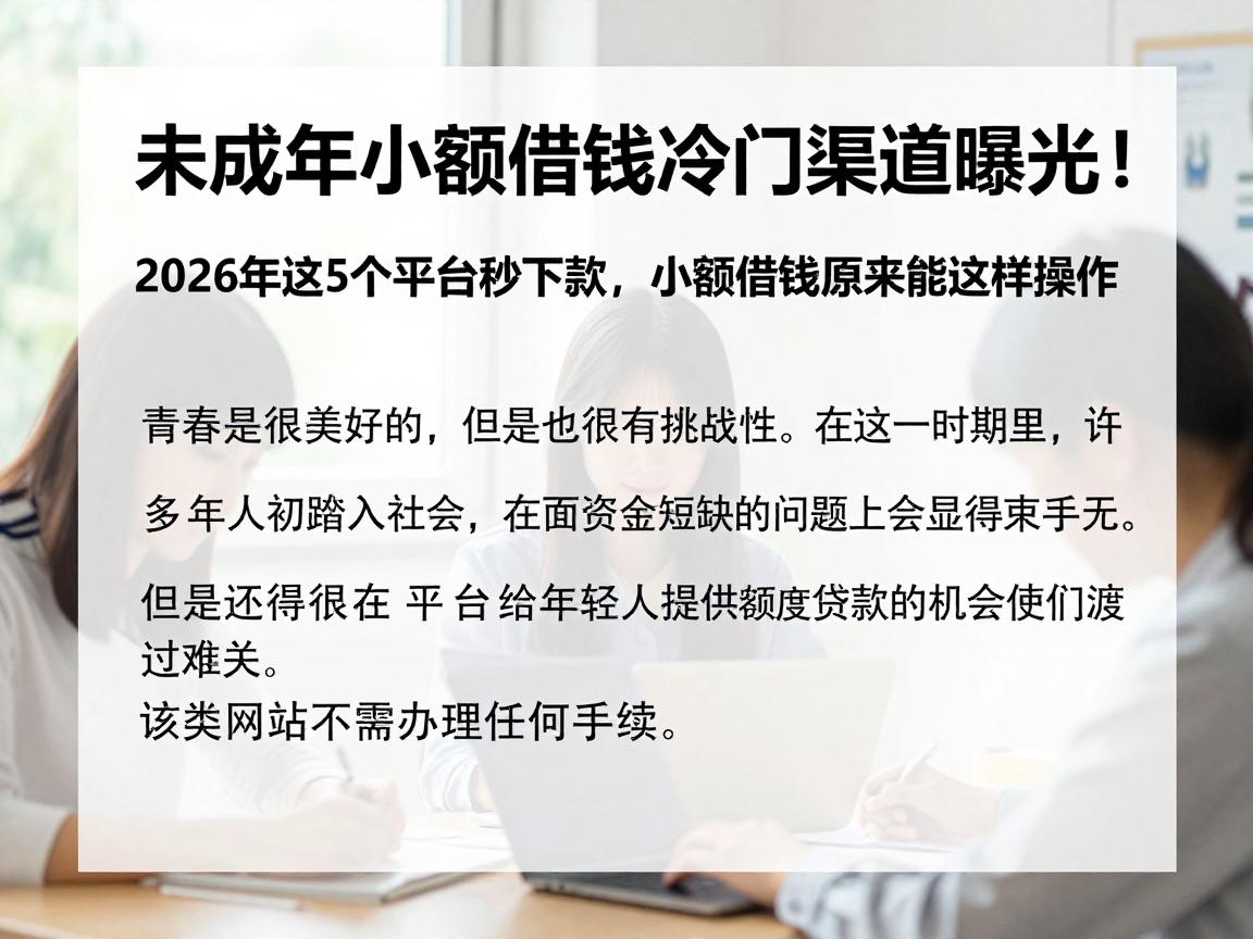 未成年小额借钱冷门渠道曝光！2026年这5个平台秒下款，小额借钱原来能这样操作