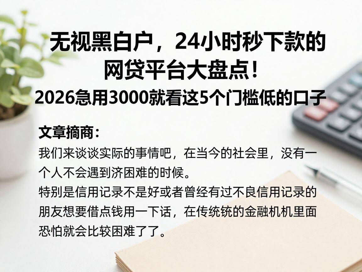 无视黑白户，24小时秒下款的网贷平台大盘点！2026急用3000就看这5个门槛低的口子