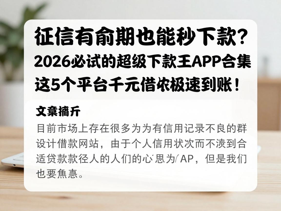 征信有逾期也能秒下款?2026必试的超级下款王APP合集,这5个平台千元借款极速到账!