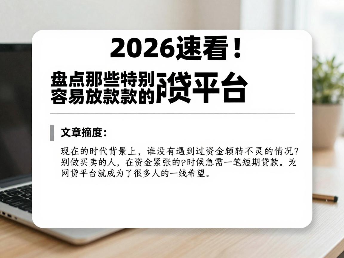 2026速看！盘点那些特别容易放款的网贷平台