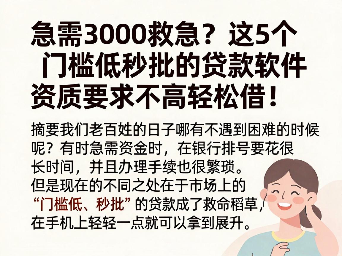 急需3000救急?这5个门槛低秒批的贷款软件,资质要求不高轻松借!