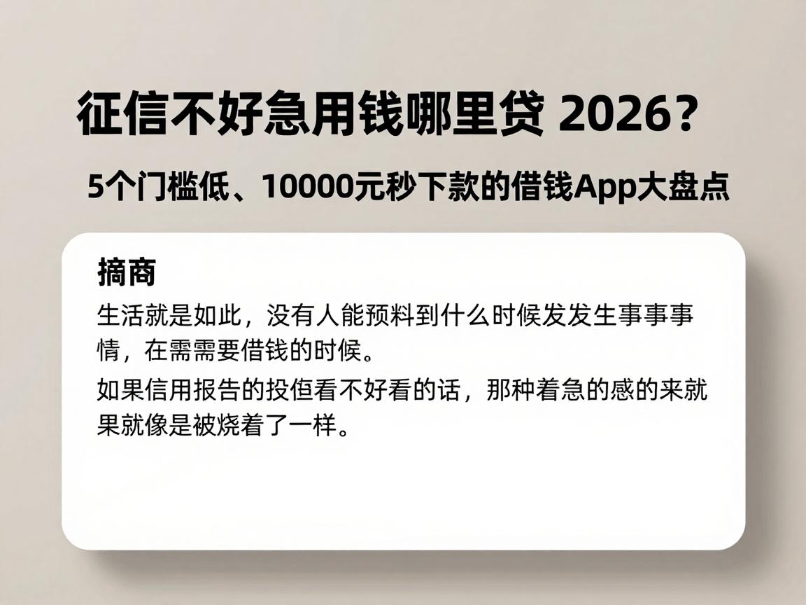 征信不好急用钱哪里能贷2026?5个门槛低、10000元秒下款的借钱App大盘点