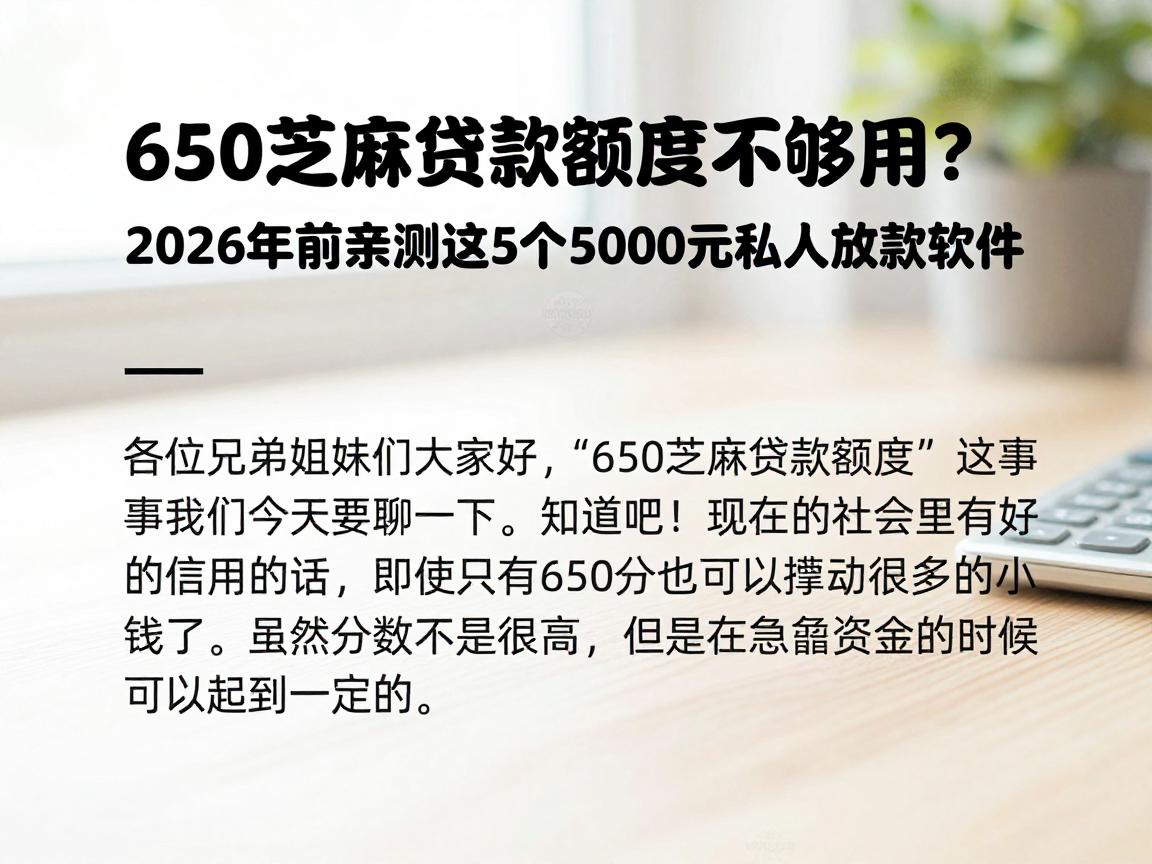 650芝麻贷款额度不够用？2026年前亲测这5个5000元私人放款软件