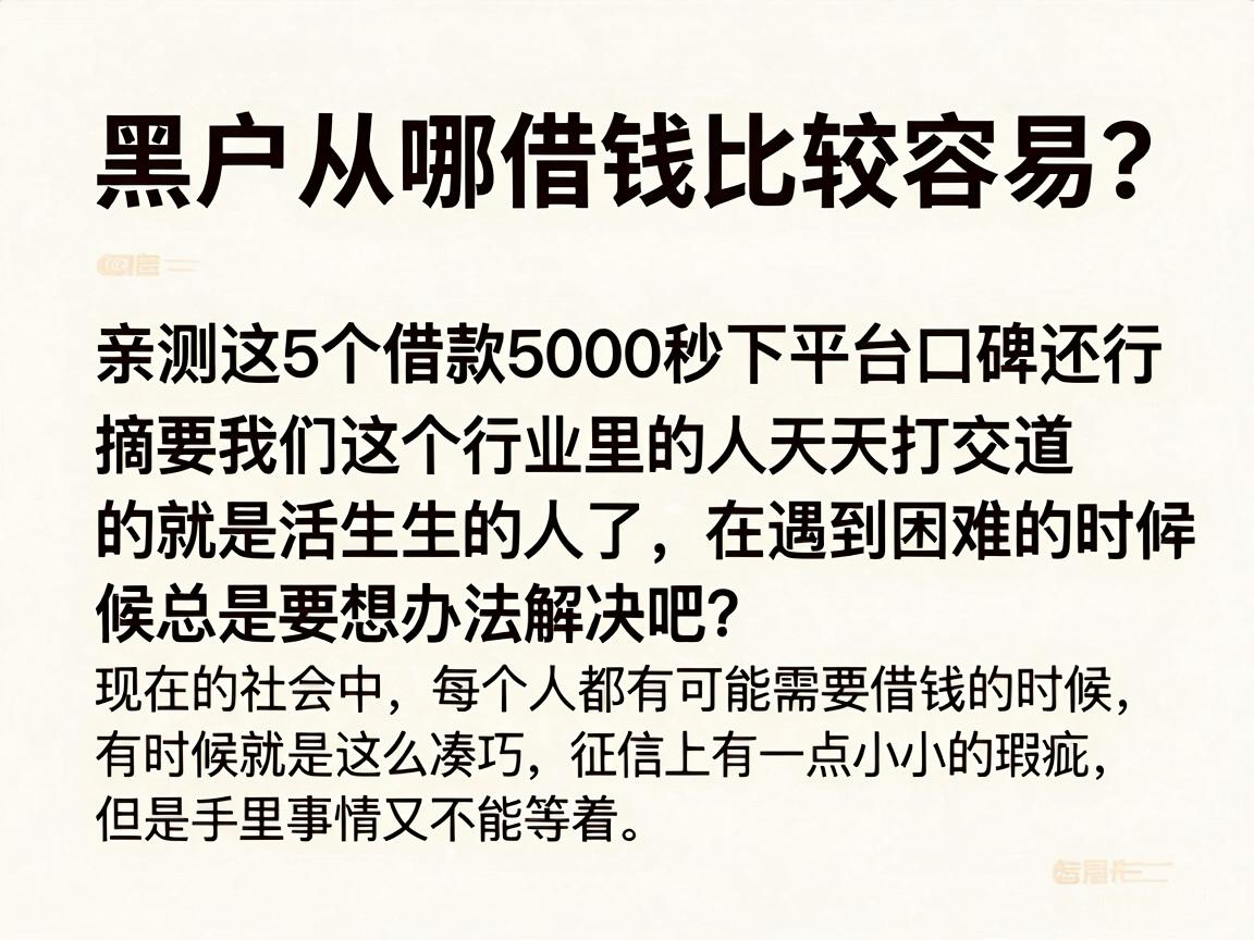 黑户从哪借钱比较容易通过?亲测这5个借款5000秒下平台口碑还行
