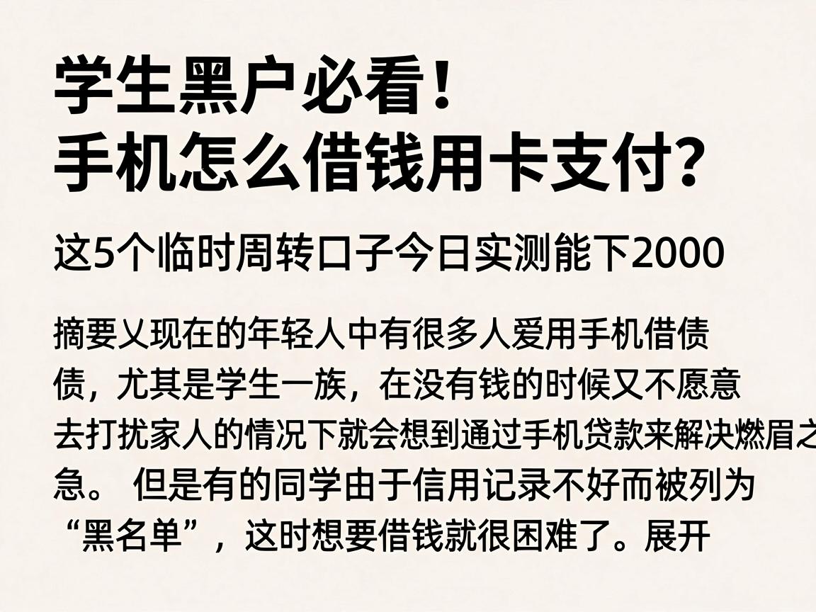 学生黑户必看！手机怎么借钱用卡支付？这5个临时周转口子今日实测能下2000