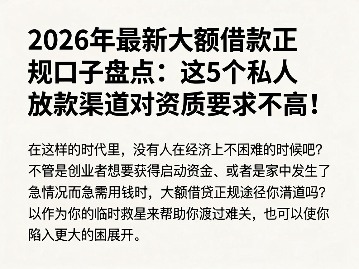 2026年最新大额借款正规口子盘点:这5个私人放款渠道对资质要求不高!