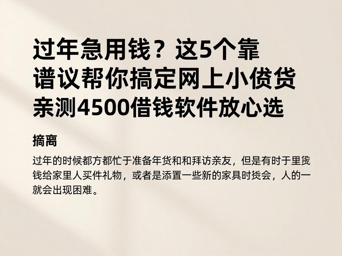过年急用钱?这5个靠谱建议帮你搞定网上小额贷款,亲测4500借钱软件放心选