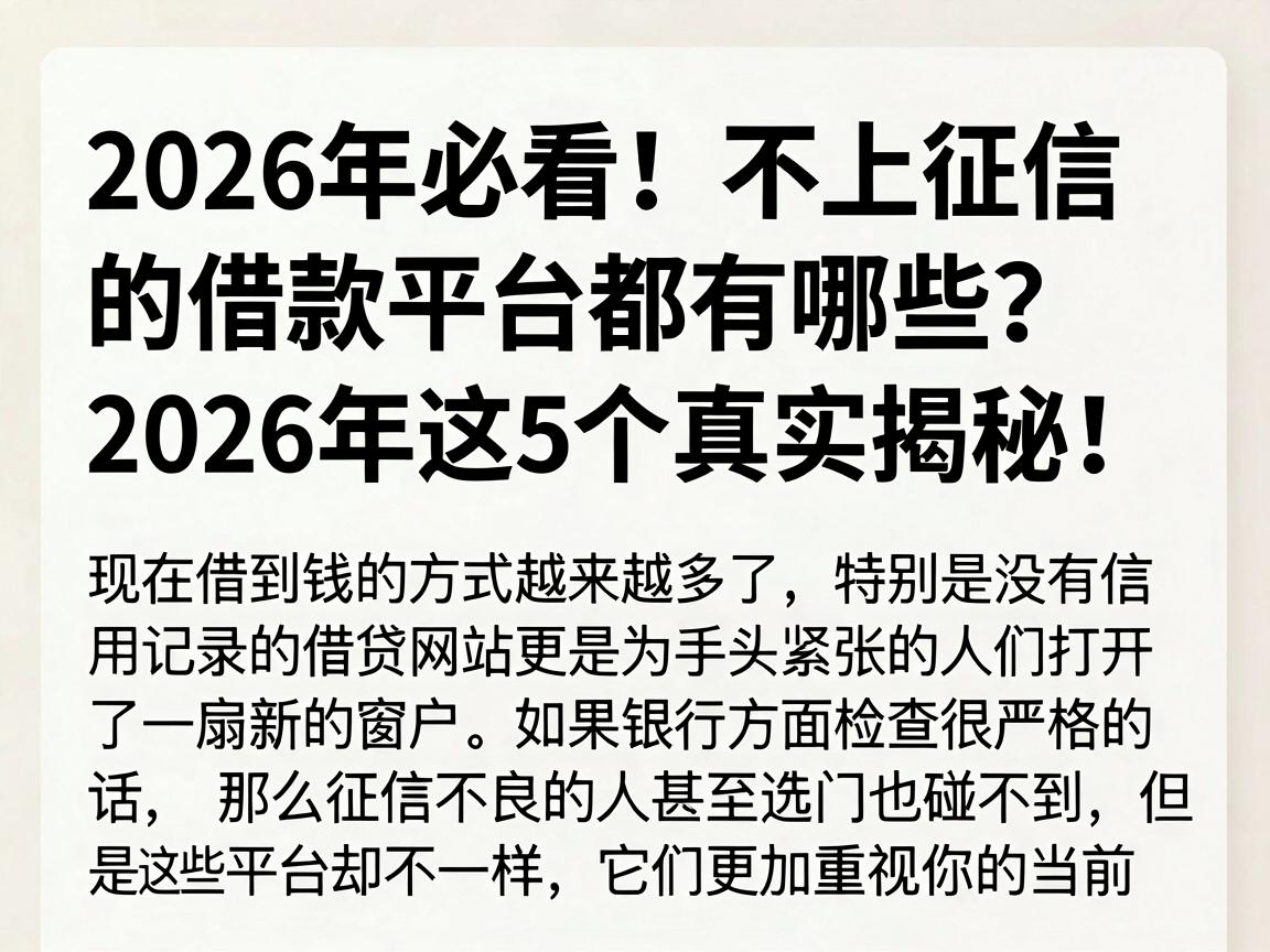 2026年必看!不上征信的借款平台都有哪些?2026年这5个真实揭秘!