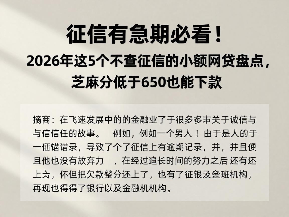 征信有逾期必看！2026年这5个不查征信的小额网贷盘点，芝麻分低于650也能下款