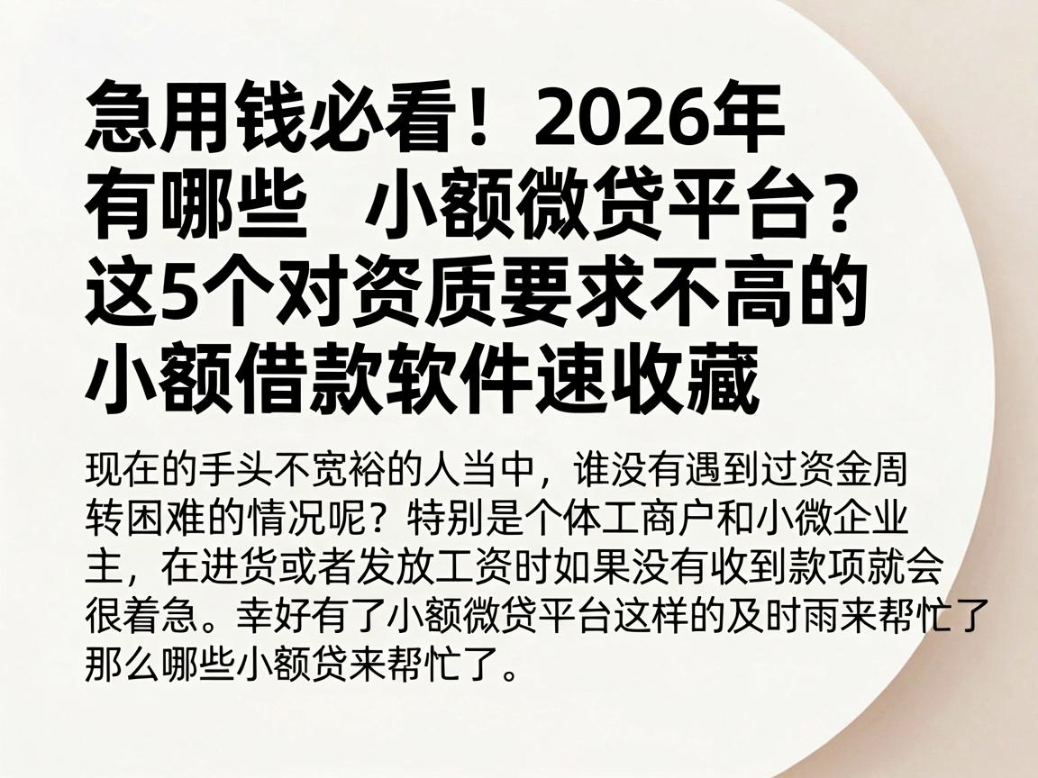 急用钱必看！2026年有哪些小额微贷平台？这5个对资质要求不高的小额借款软件速收藏