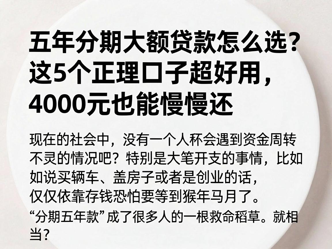 五年分期大额贷款怎么选?这5个正规口子超好用,4000元也能慢慢还