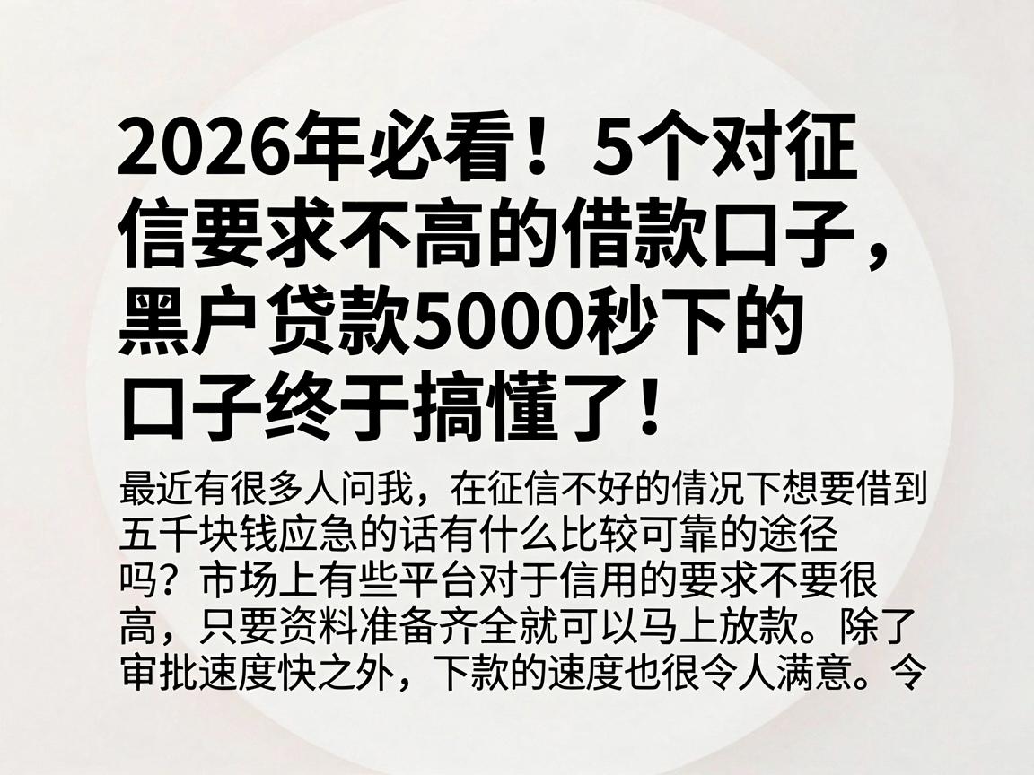 2026年必看！5个对征信要求不高的借款口子，黑户贷款5000秒下的口子终于搞懂了！