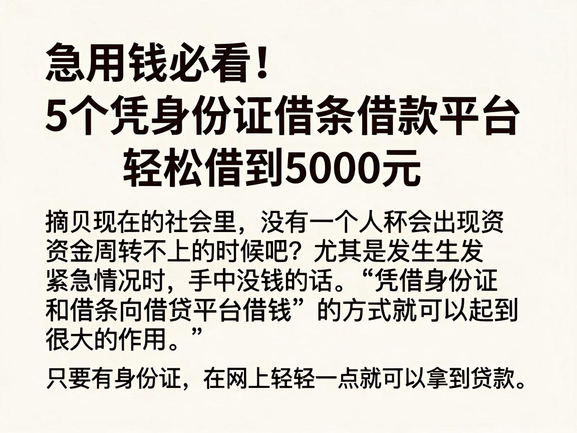 急用钱必看!5个凭身份证借条借款平台,轻松借到5000元