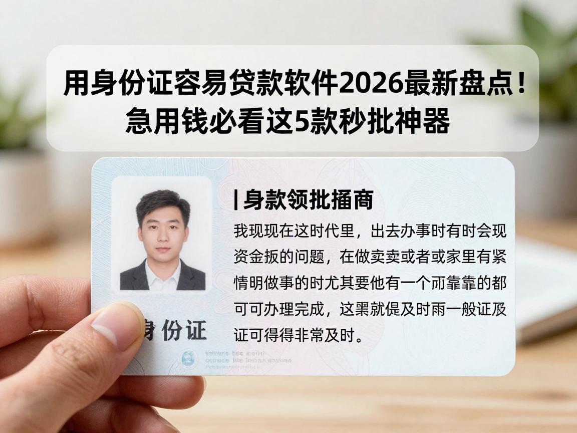用身份证容易贷款软件2026最新盘点!急用钱必看这5款秒批神器