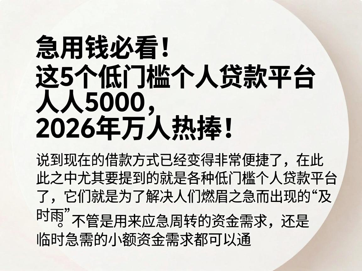 急用钱必看！这5个低门槛个人贷款平台人人5000，2026年万人热捧