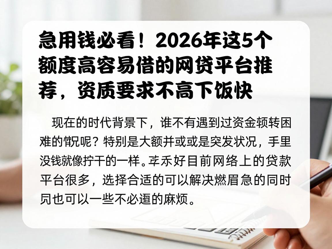 急用钱必看!2026年这5个额度高容易借的网贷平台推荐,资质要求不高下款快