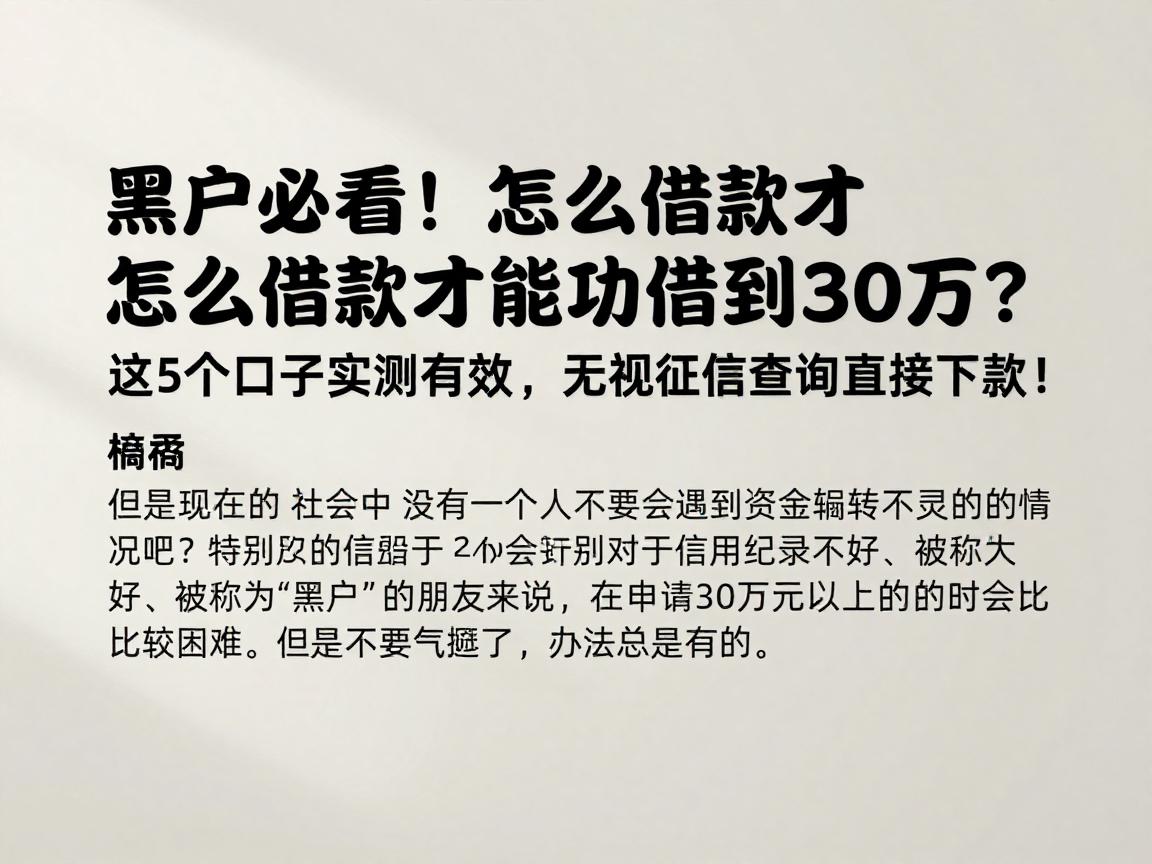 黑户必看！怎么借款才能成功借到30万？这5个口子实测有效，无视征信查询直接下款！