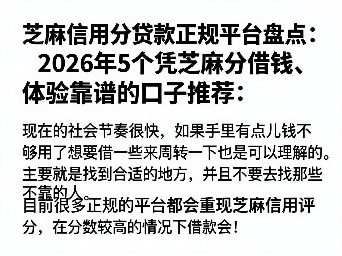 芝麻信用分贷款正规平台盘点:2026年5个凭芝麻分借钱、体验靠谱的口子推荐
