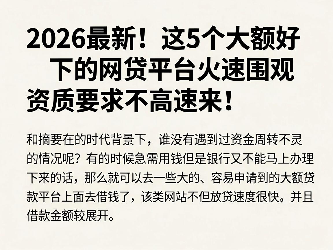 2026最新！这5个大额好下的网贷平台火速围观，资质要求不高速来！