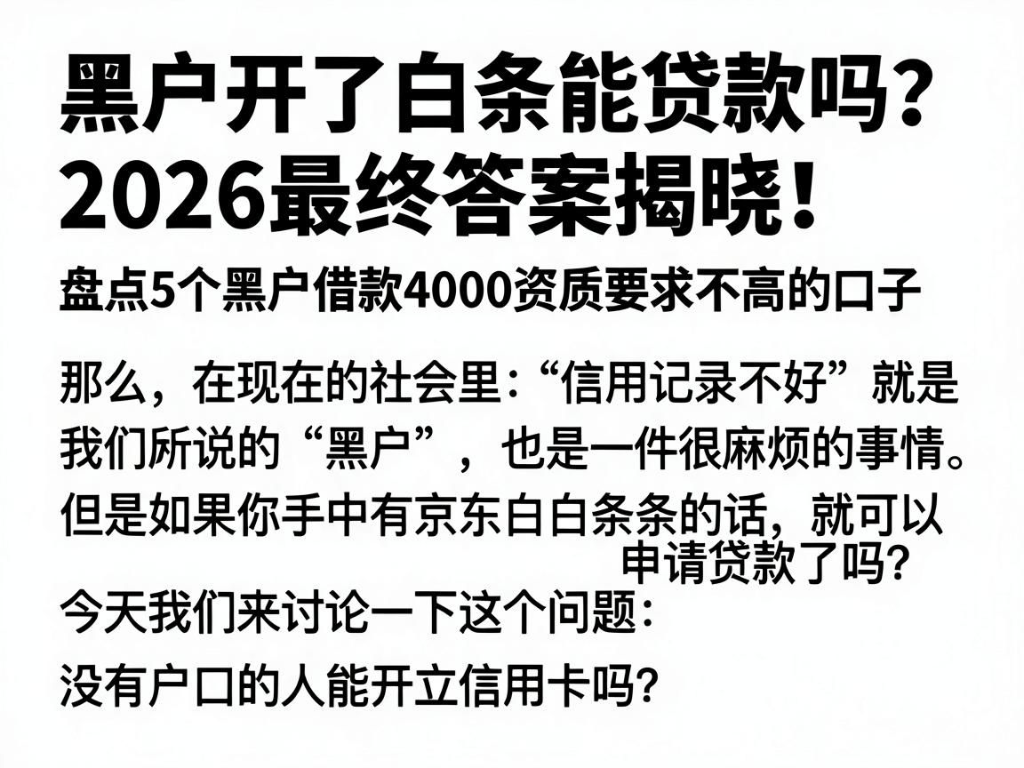黑户开了白条能贷款吗?2026最终答案揭晓!盘点5个黑户借款4000资质要求不高的口子