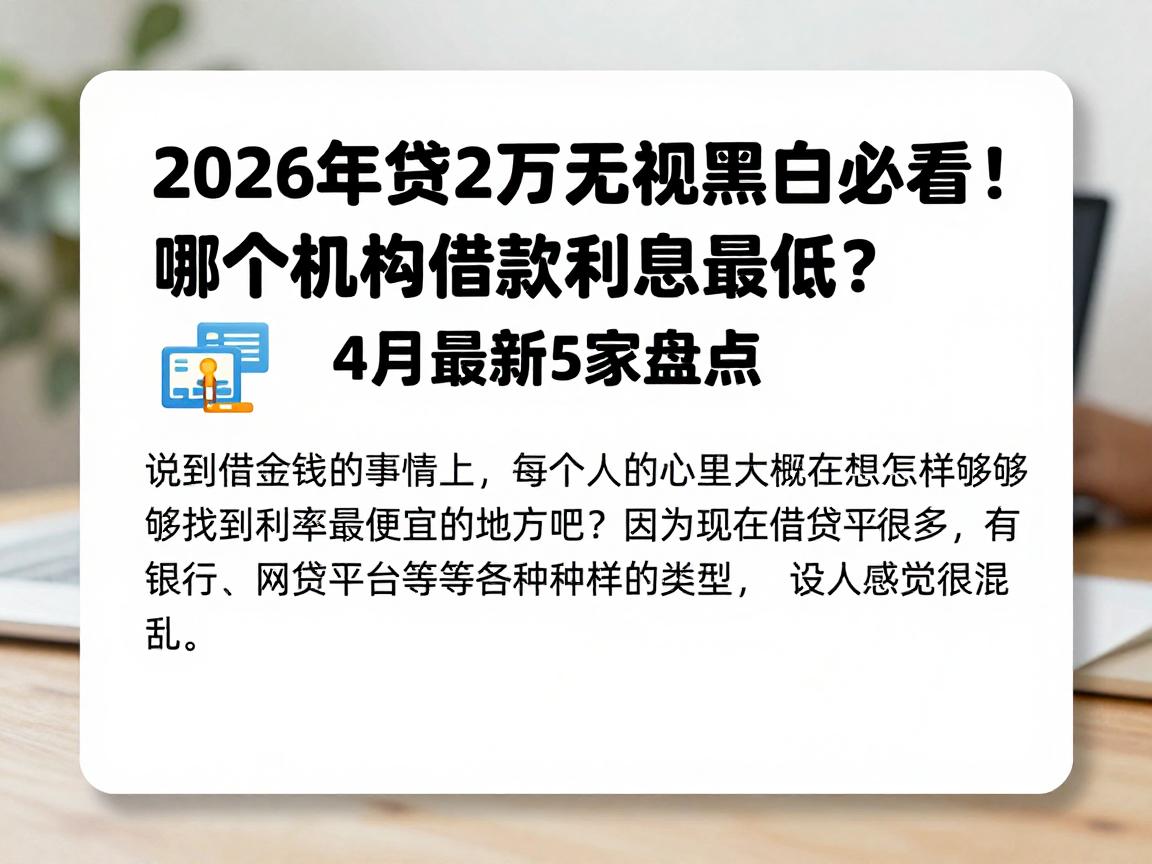 2026年贷2万无视黑白必看!哪个机构借款利息最低?4月最新5家盘点