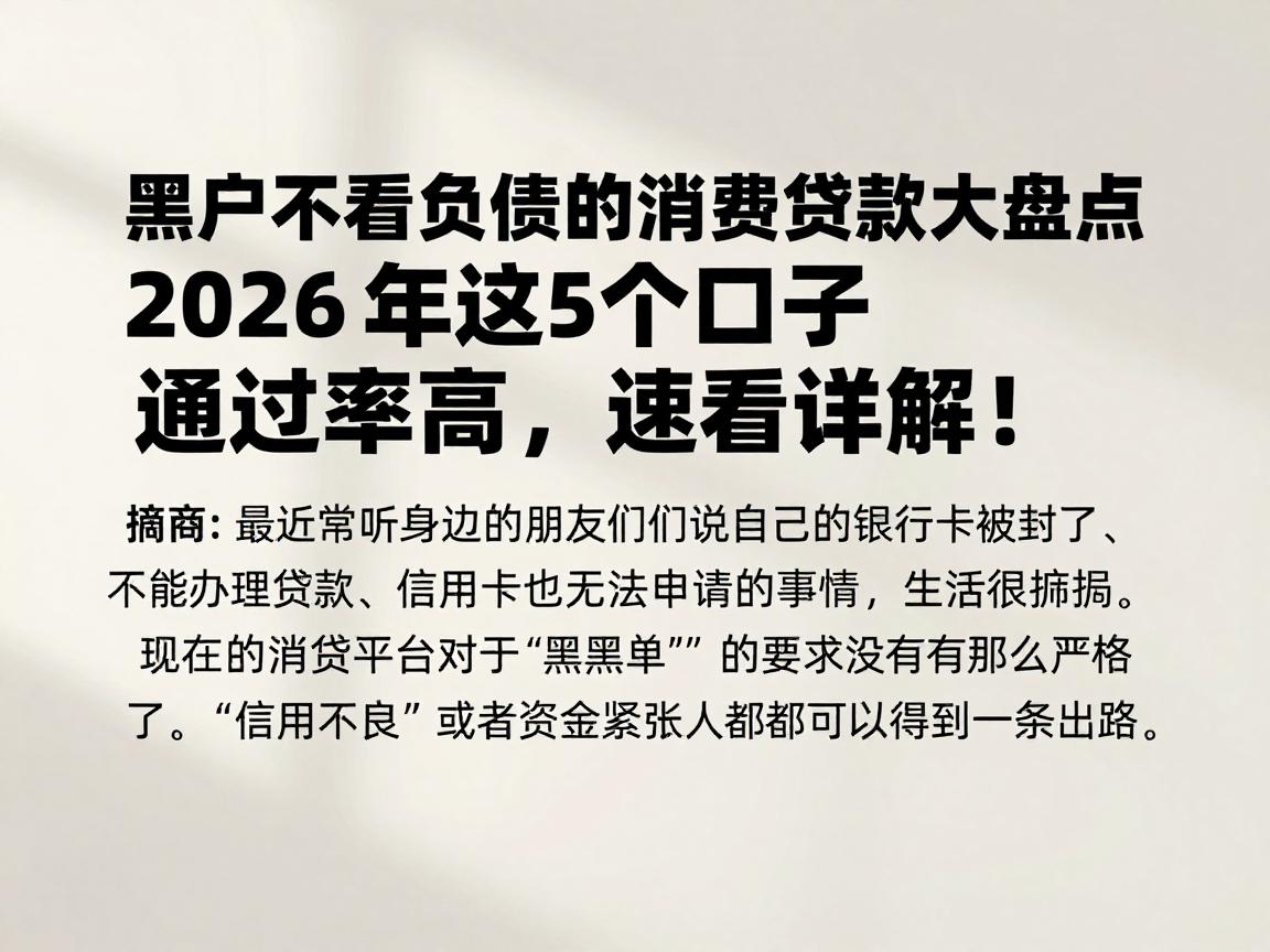 黑户不看负债的消费贷款大盘点:2026年这5个口子通过率高,速看详解!