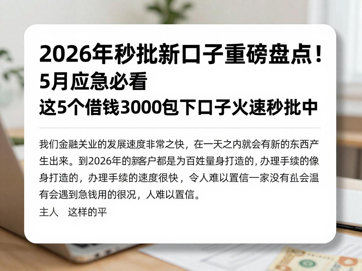 2026年秒批新口子重磅盘点！5月应急必看，这5个借钱3000包下口子火速秒批中