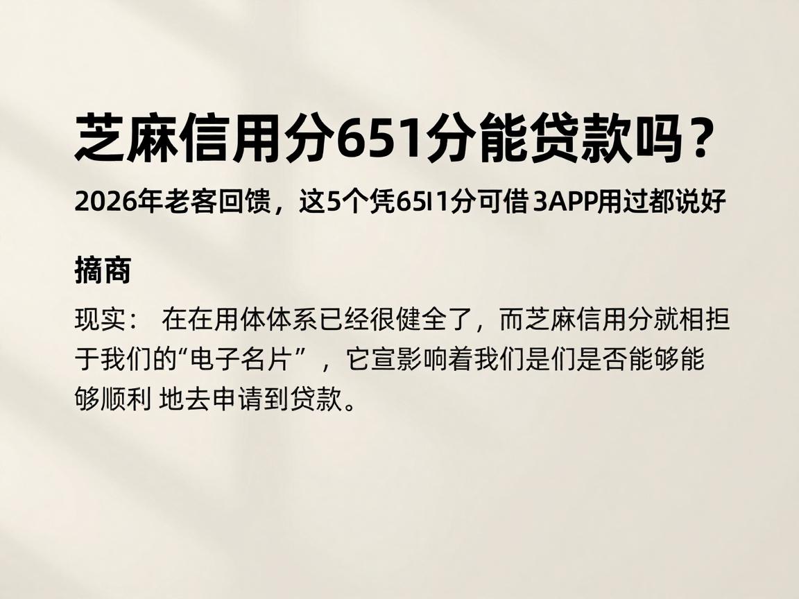 芝麻信用分651分能贷款吗?2026年老客回馈,这5个凭651分可借3000的APP用过都说好