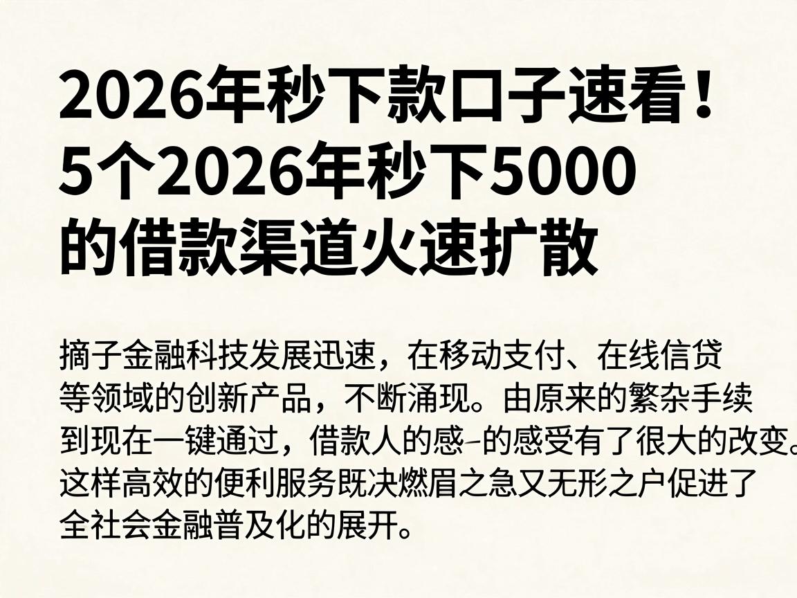 2026年秒下款口子速看!5个2026年秒下5000的借款渠道火速扩散