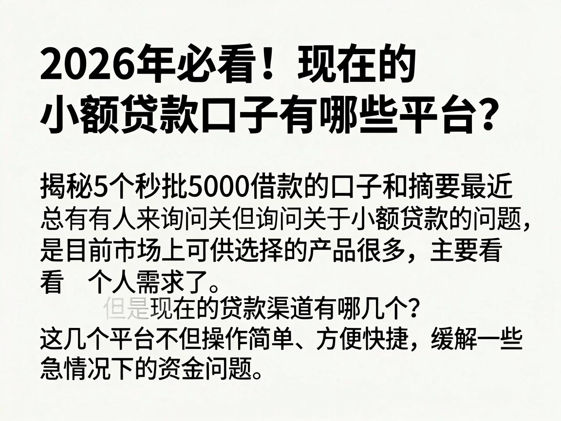 2026年必看！现在的小额贷款口子有哪些平台？揭秘5个秒批5000借款的口子