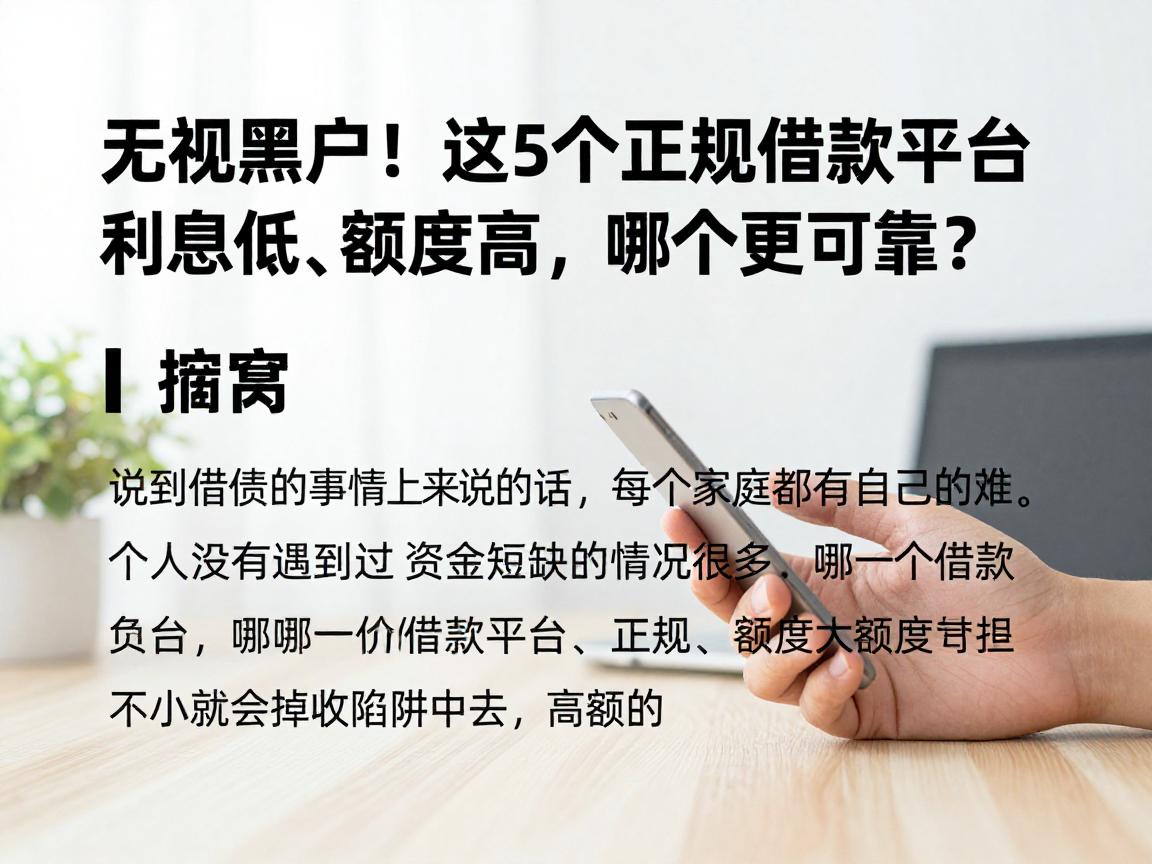 无视黑户!这5个正规借款平台利息低、额度高,哪个更可靠?