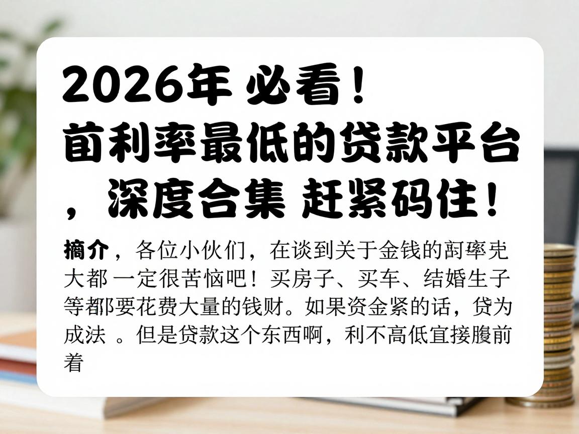 2026年必看!目前利率最低的贷款平台深度合集,赶紧码住!