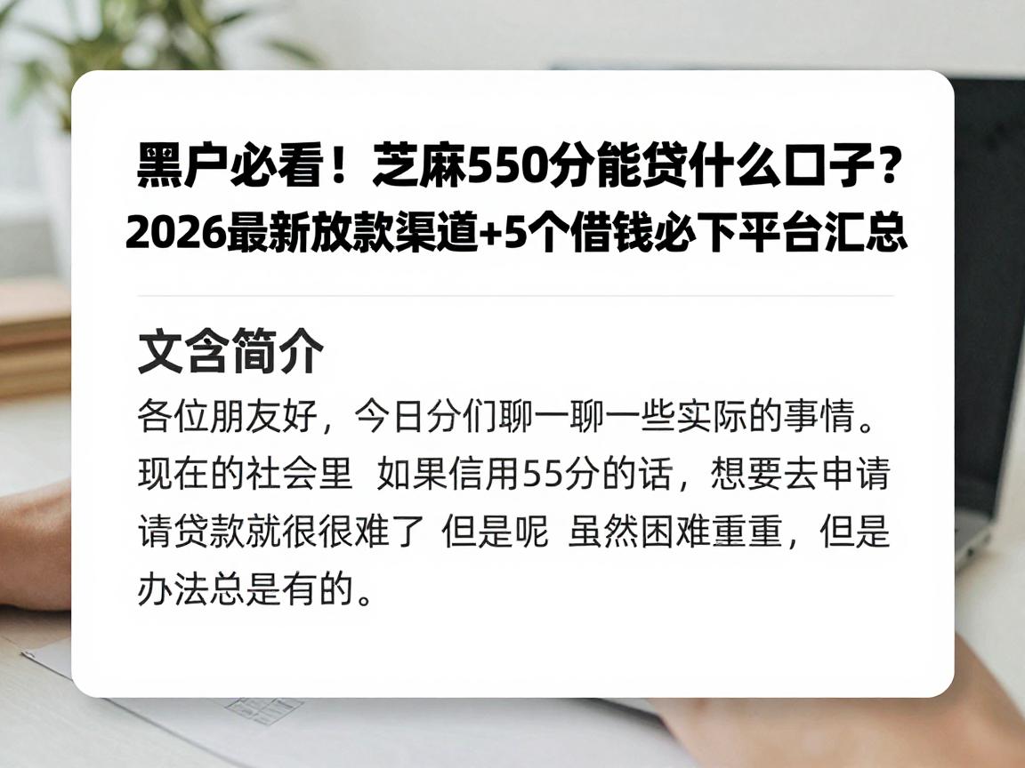 黑户必看！芝麻550分能贷什么口子？2026最新放款渠道+5个借钱必下平台汇总