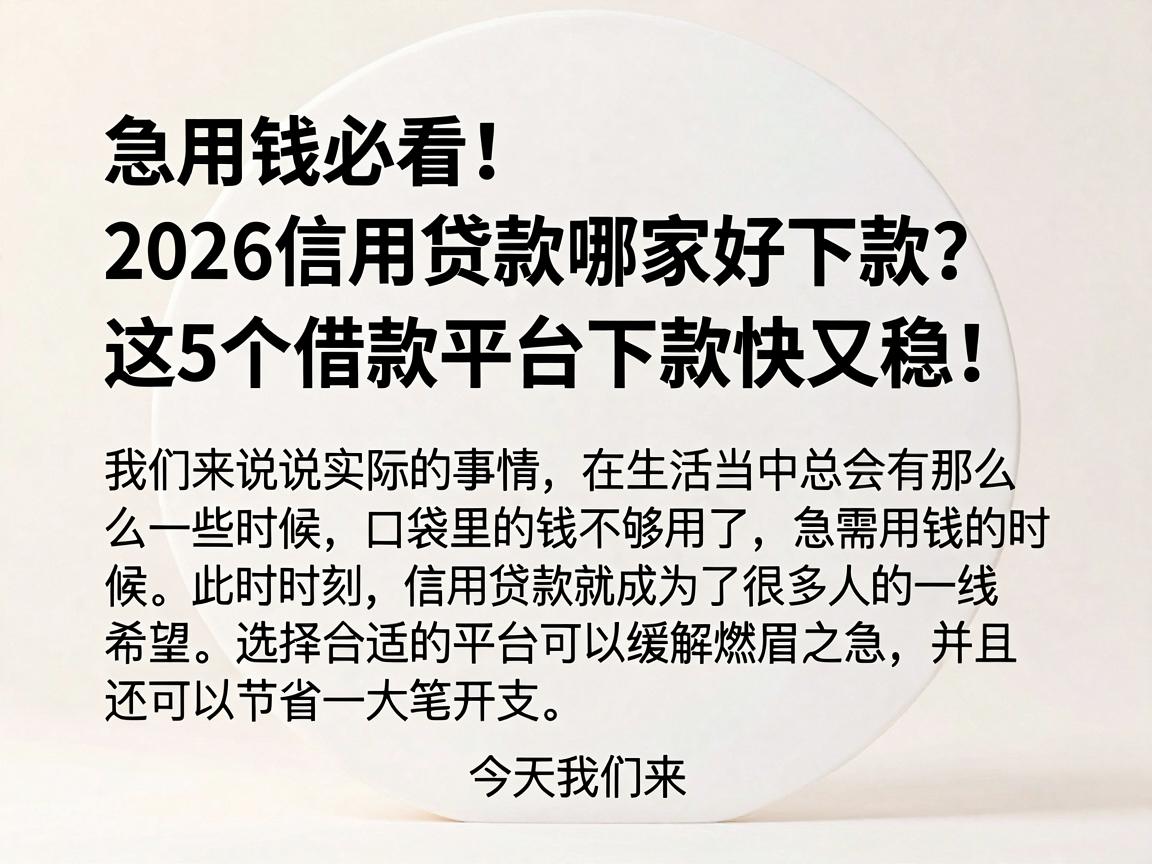 急用钱必看!2026信用贷款哪家好下款?这5个借款平台下款快又稳!