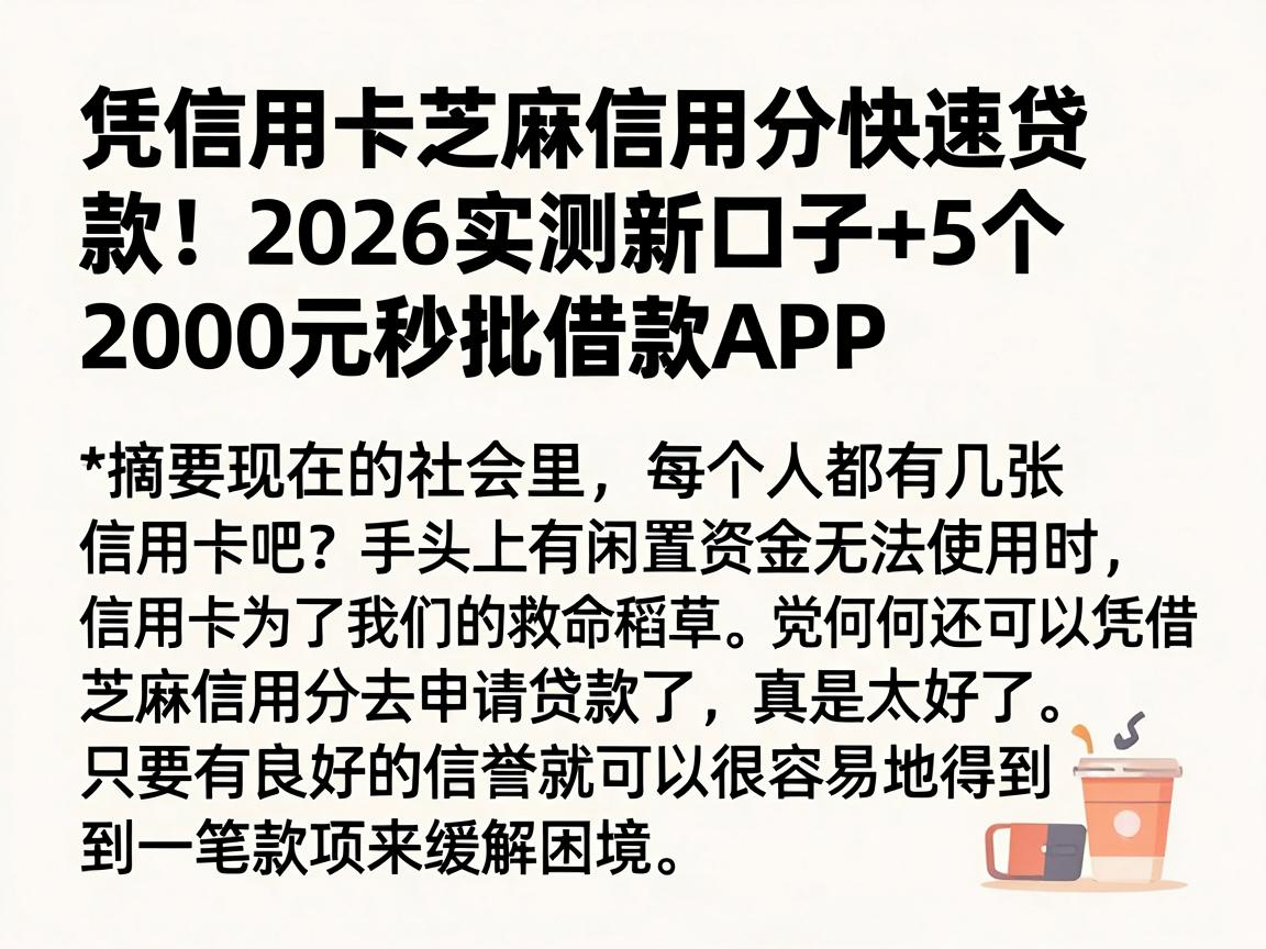 凭信用卡芝麻信用分快速贷款!2026实测新口子+5个2000元秒批借款APP